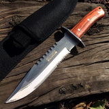 11.25" Defender Xtreme Full Tang Serrated Blade Silver & Wood Hunting Knife with Sheath