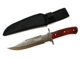 11.25" Defender Xtreme Full Tang Serrated Blade Silver & Wood Hunting Knife with Sheath