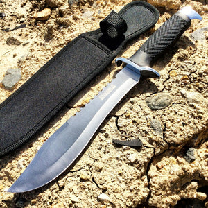 13" Defender Xtreme Serrated Blade Silver & Black Hunting Knife with Sheath