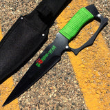 12" Zombie War Black Blade Hunting Knife Green Cord Wrapped Handle with Sheath