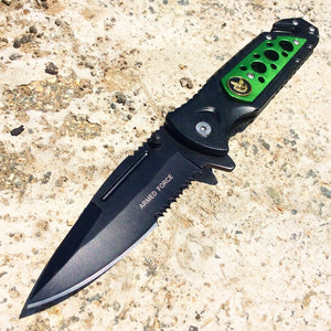 8" Armed Forces Green Spring Assisted Knife with Clip