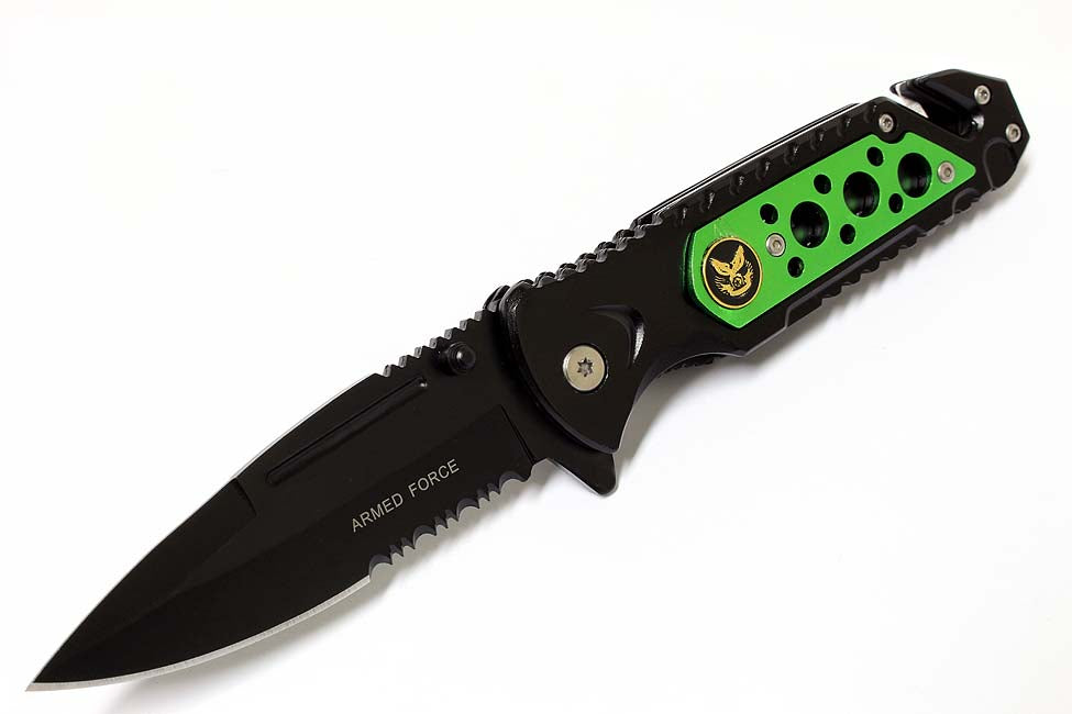 8" Armed Forces Green Spring Assisted Knife with Clip