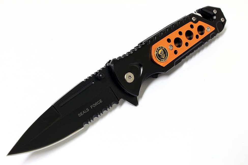 8" Seals Force Orange Spring Assisted Knife with Clip