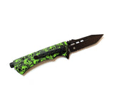 8.5" Zombie War Silver & Black Skull Design Handle Spring Assisted Knife with Belt Clip & Fire Starter