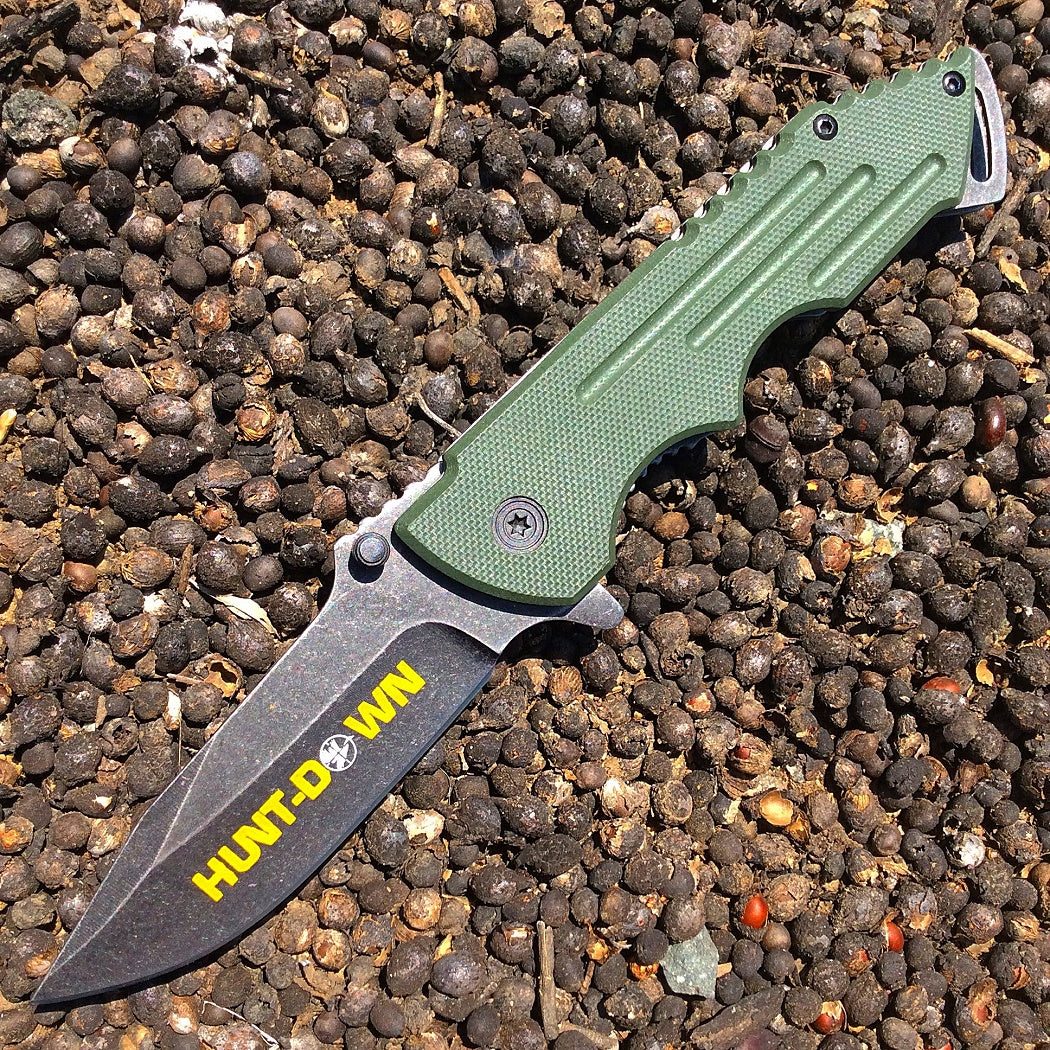 7.5" Hunt-Down Green Folding Spring Assisted Knife with Belt Clip