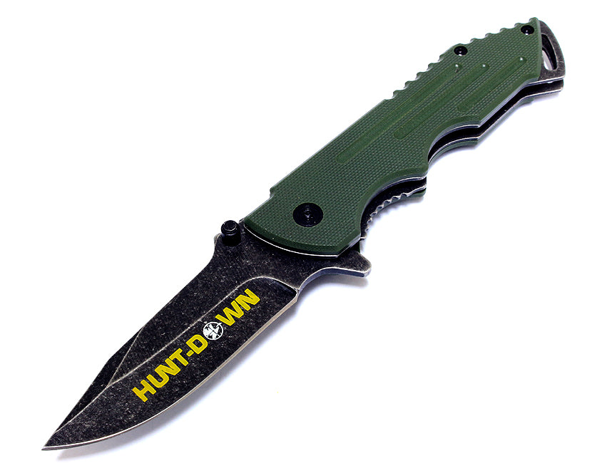 7.5" Hunt-Down Green Folding Spring Assisted Knife with Belt Clip