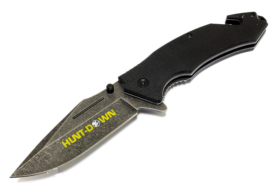 8.5" Hunt-Down Black Folding Spring Assisted Knife with Belt Clip