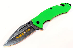 8.5" Hunt-Down Green Folding Spring Assisted Knife with Belt Clip