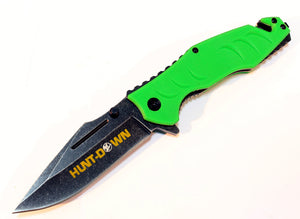 8" Hunt-Down Green Folding Spring Assisted Knife with Belt Clip