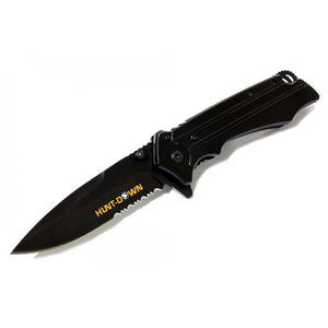 8" Huntdown Spring Assisted Black Blade with Clip & Belt Cutter