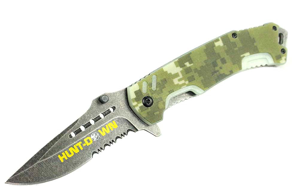 8" Hunt-Down Camouflage Folding Spring Assisted Knife with Belt Clip