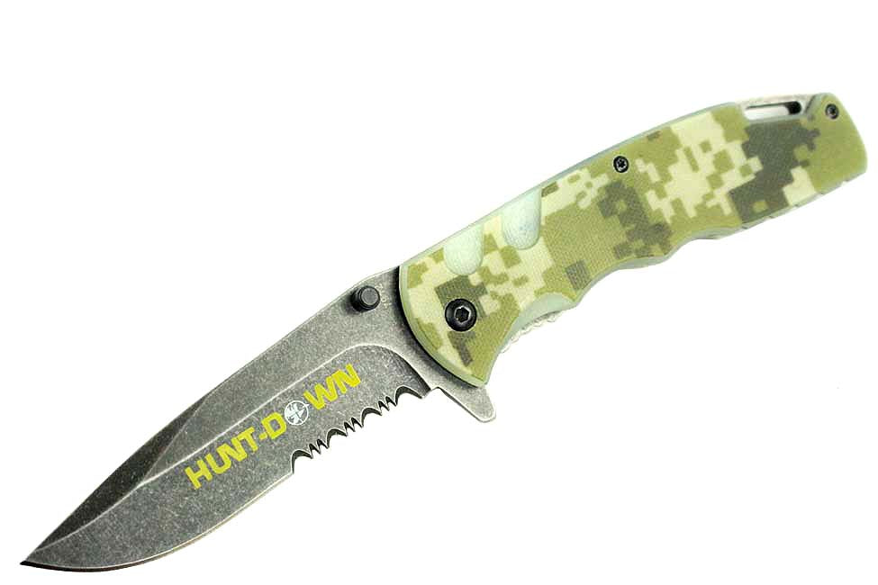 8" Hunt-Down Camouflage Folding Spring Assisted Knife with Belt Clip