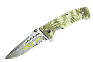 8" Hunt-Down Camouflage Folding Spring Assisted Knife with Belt Clip