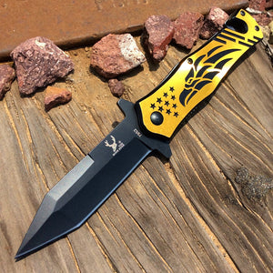 8" Gold Falcon Design Spring Assisted Knife Stainless Steel