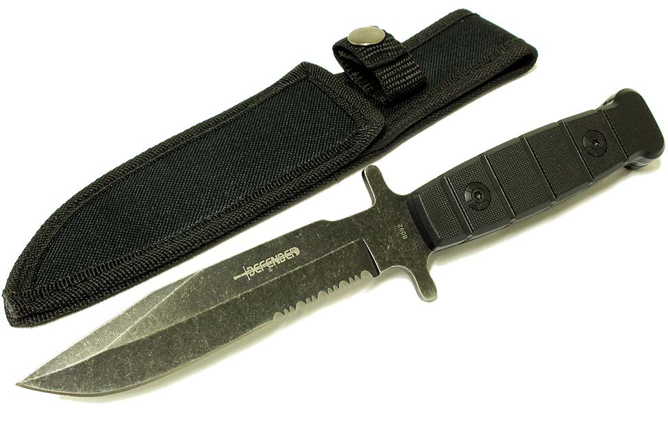 9" Defender Stainless Steel Hunting Knife with Stone Washed Blade