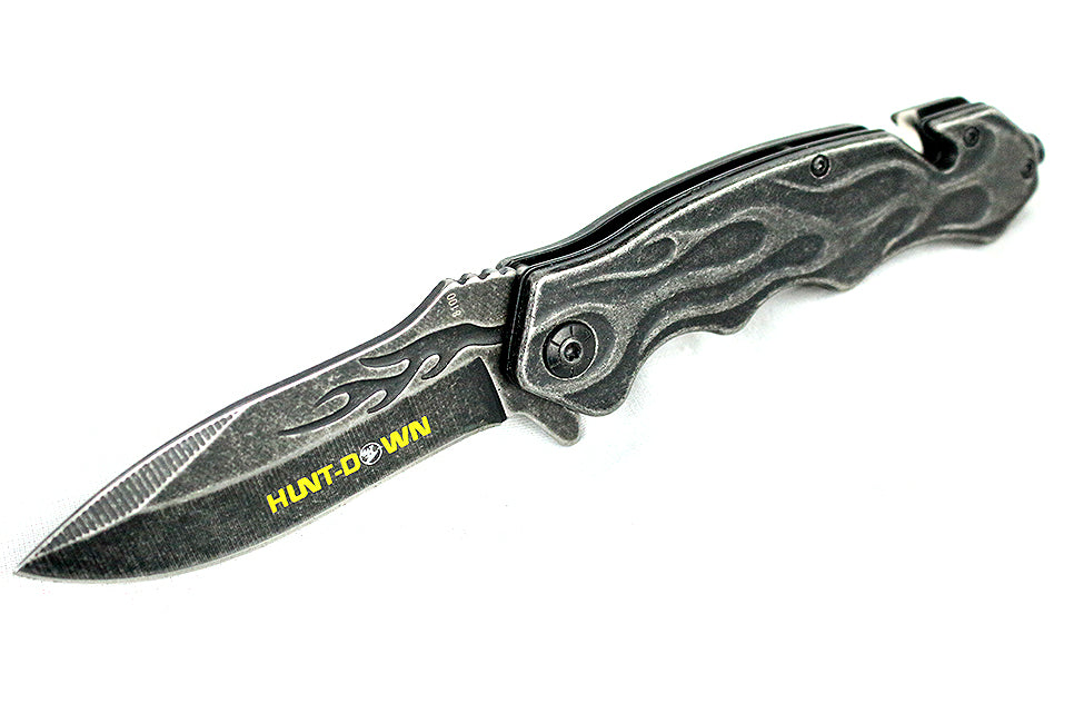 8" Hunt-Down Spring Assisted Stone Wash Blade with Clip