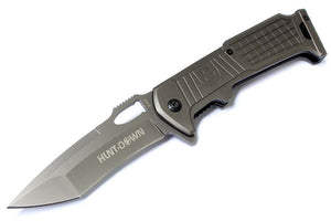 8 1/2" Hunt Down Grey Folding Spring Assisted Knife with Belt Clip
