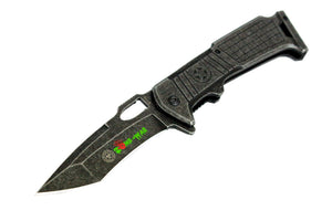 8.5" Zomb-War Spring Assisted Stone Wash Blade with Clip