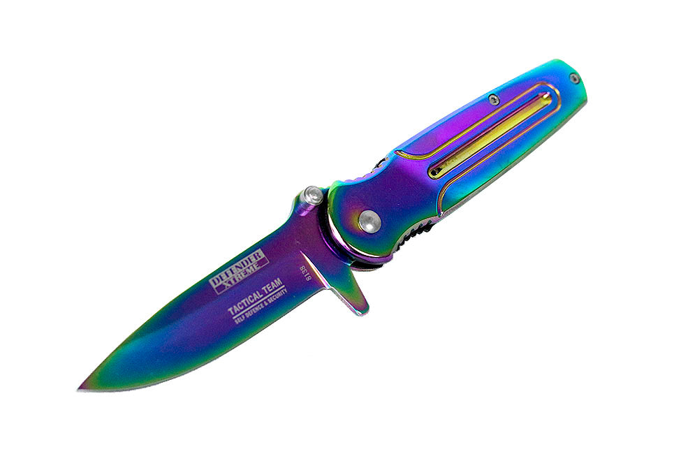 6.5" Defender Xtreme Multi Color Folding Spring Assisted Knife