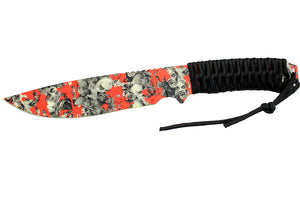 12" Zomb-War Hunting Knife Black Cord Wrapped Handle With White Zombie Design