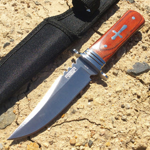 7.5" Defender Extreme Hunting Knife Full Tang Stainless Steel Blade with Wood Handle