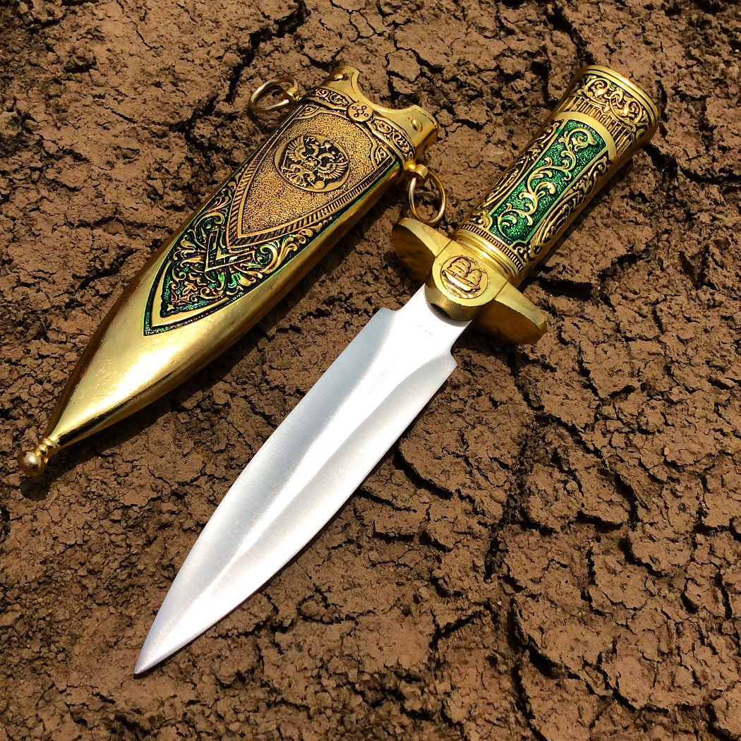 11" Gold Color Mongolian Dagger with Sheath