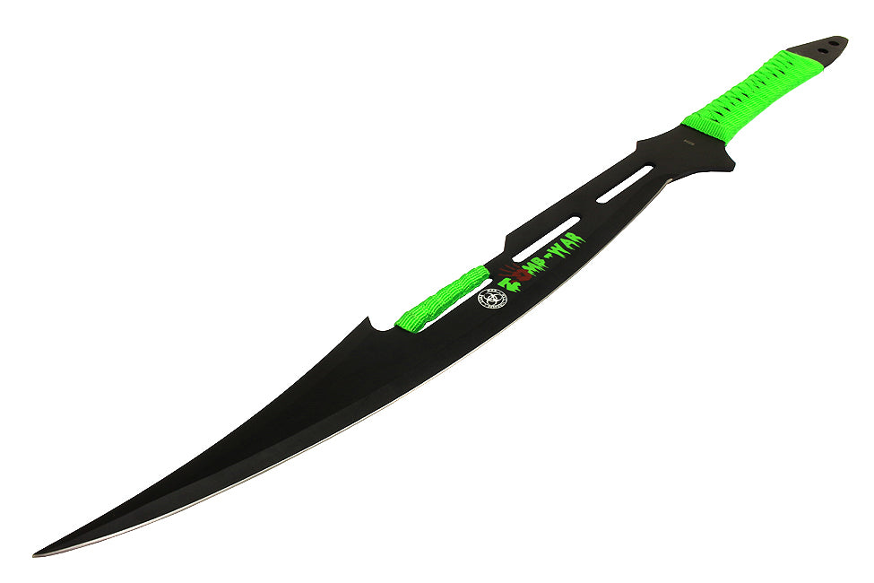 27" Full Tang Black Stainless Steel Green Zomb-War Sword
