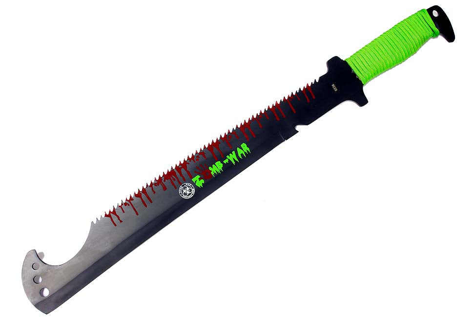 20" Full Tang Zomb-War Hunting Sword With Green Nylon Handle & Sheath