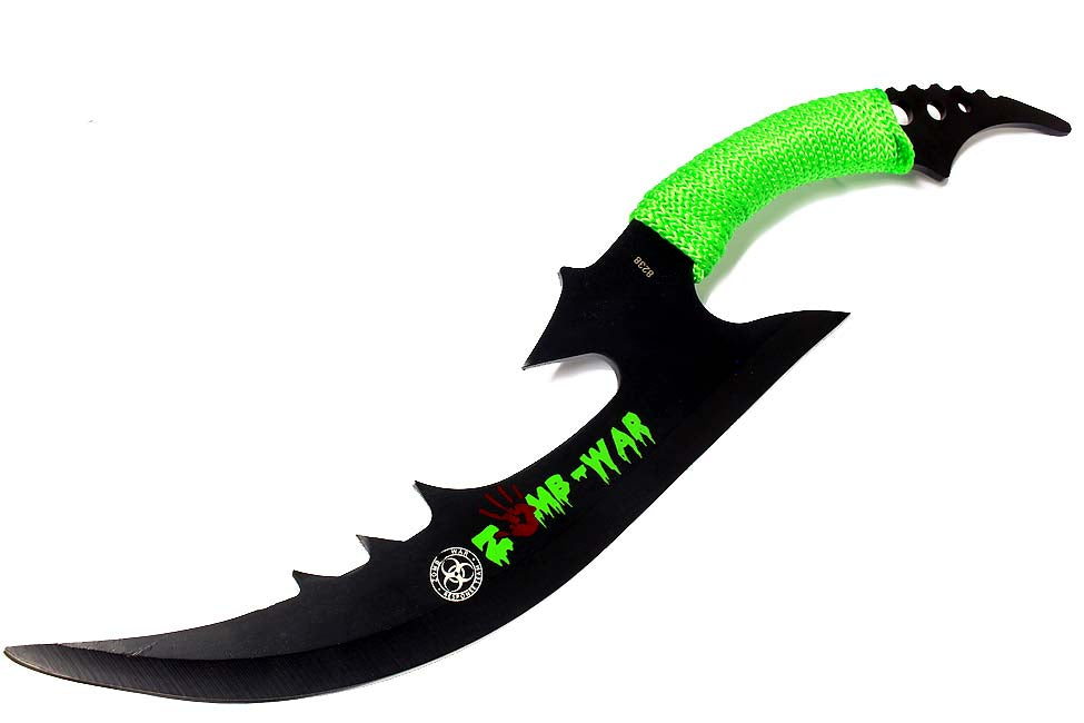 15.5" Full Tang Zomb-War Hunting Sword With Green Nylon Handle & Sheath