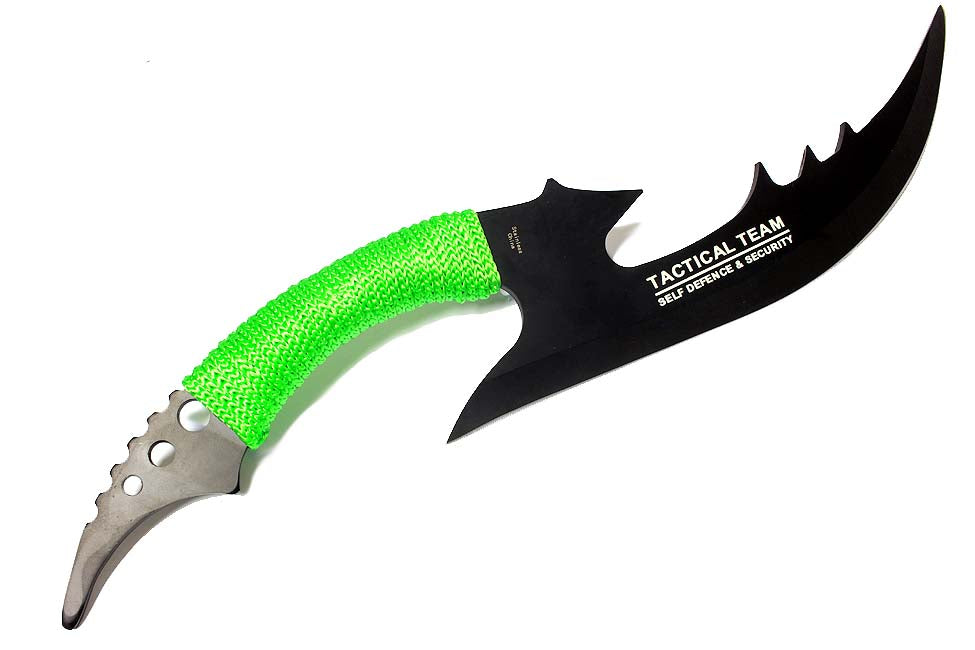 15.5" Full Tang Zomb-War Hunting Sword With Green Nylon Handle & Sheath