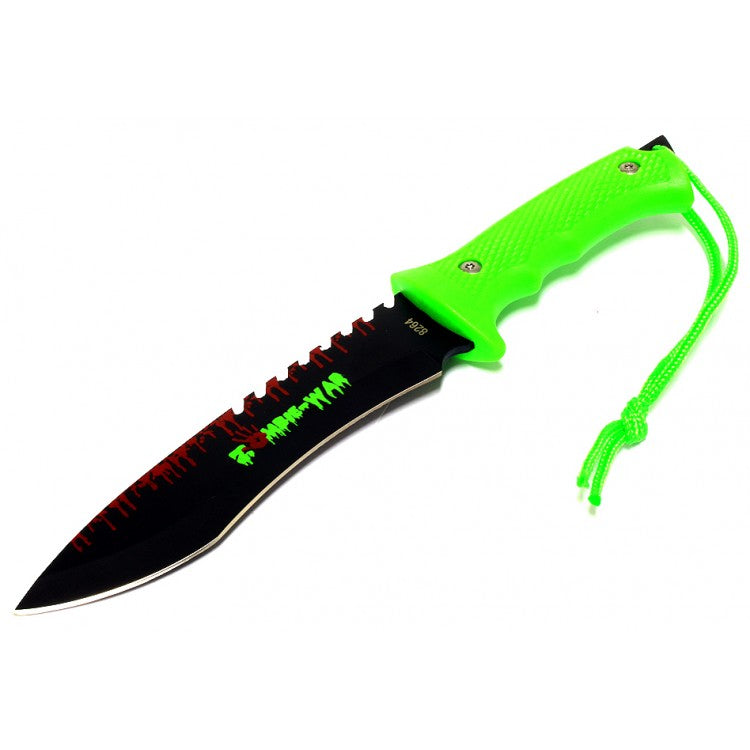 9" Zombie-War Stainless Steel Hunting Knife Zombie Green Handle