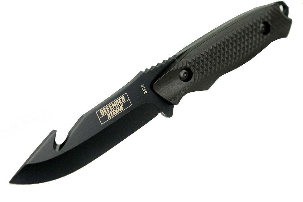 8" Defender Xtreme Gut Hook Hunting Knife with Sheath Black