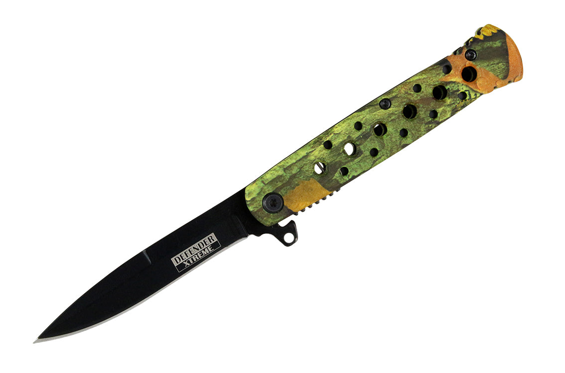 7.25" Defender Xtreme Light Green Camouflage Folding Spring Assisted Knife