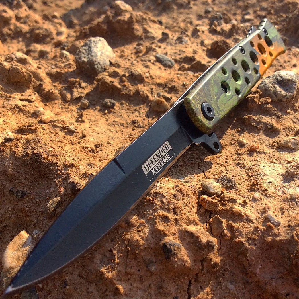 7.25" Defender Xtreme Light Green Camouflage Folding Spring Assisted Knife