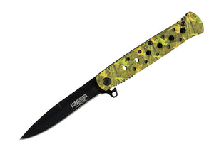 7.25" Defender Xtreme Dark Green Camouflage Folding Spring Assisted Knife
