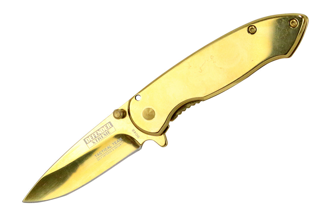 6.5" Defender Xtreme Spring Assisted Gold Colored Knife with Belt Clip