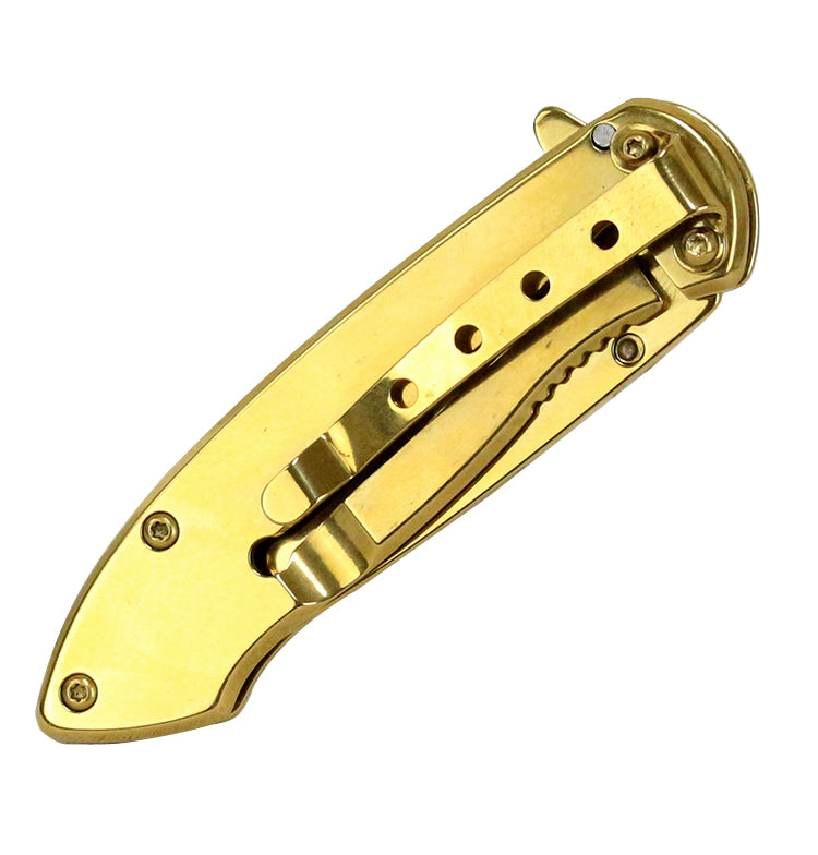 6.5" Defender Xtreme Spring Assisted Gold Colored Knife with Belt Clip