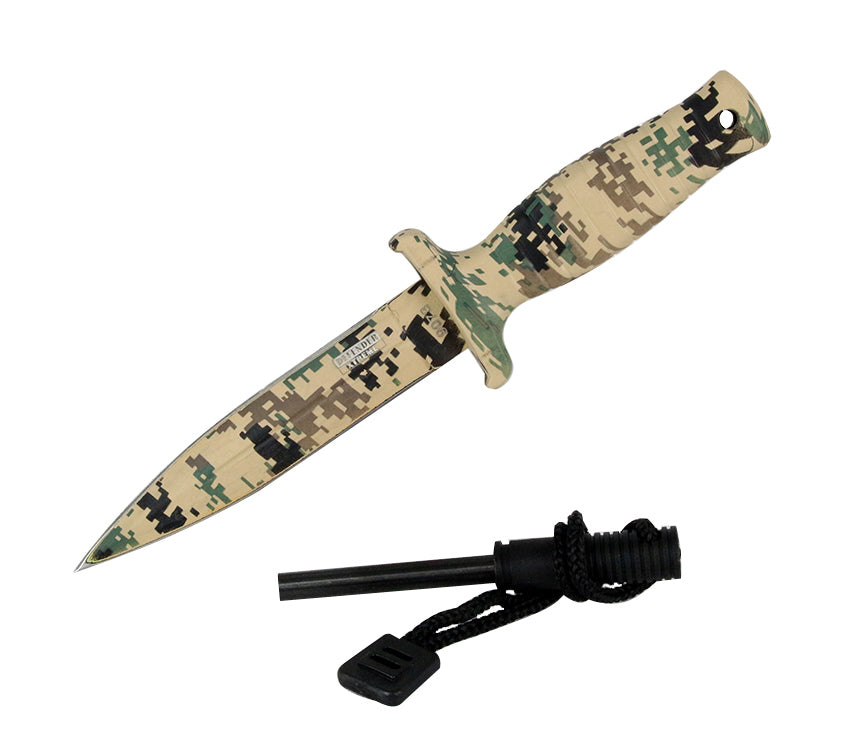 7" Defender Xtreme Desert Camo Mini Hunting Knife Stainless Steel Blade with Fire Starter