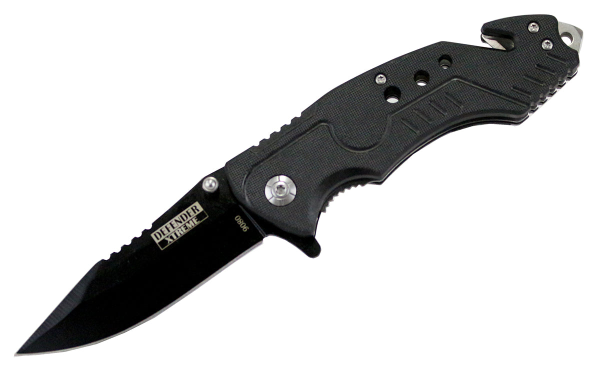 8" Defender Xtreme Spring Assisted Knife Black with Glass Breaker