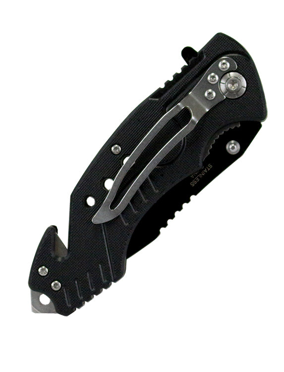 8" Defender Xtreme Spring Assisted Knife Black with Glass Breaker