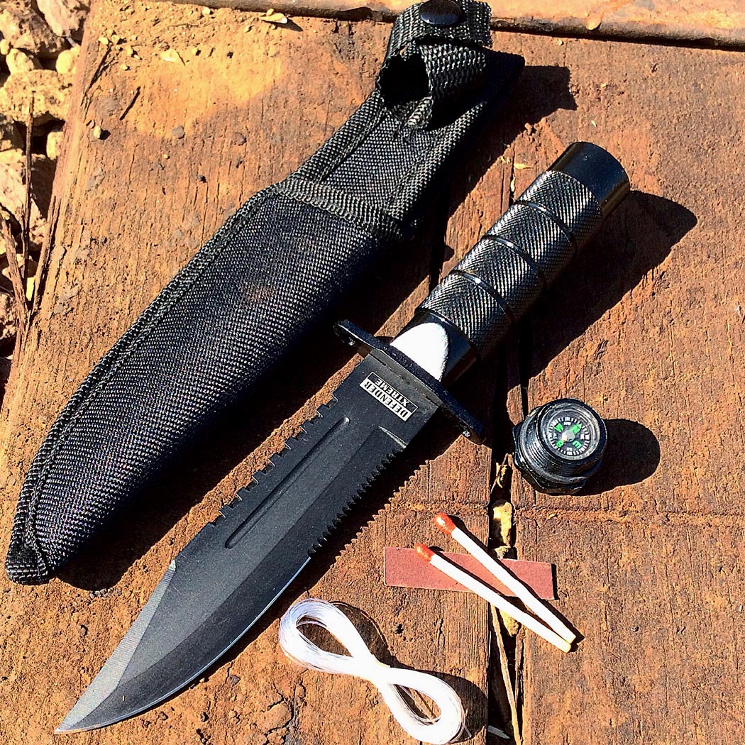 8.5" Heavy Duty Black Mini Survival Knife with Sheath