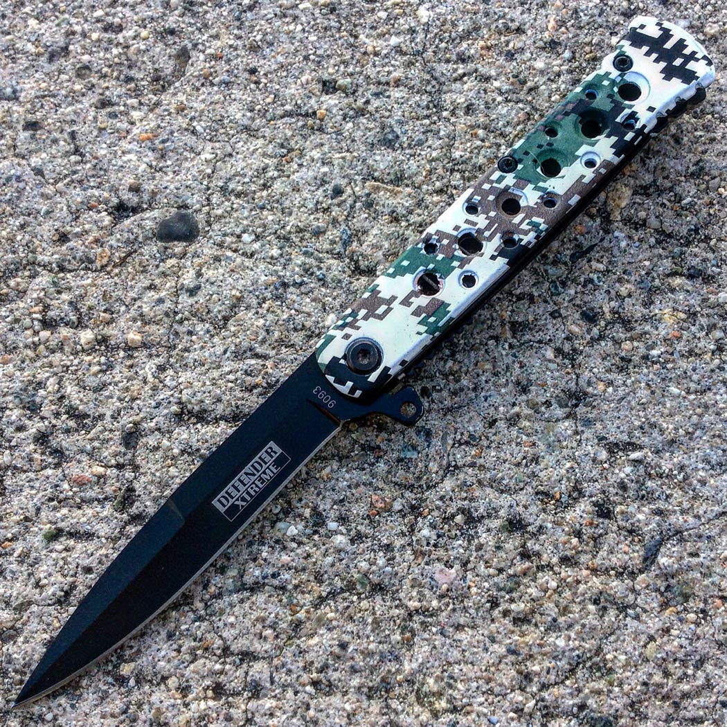 7.25" Defender Xtreme White Digital Camouflage Folding Spring Assisted Knife