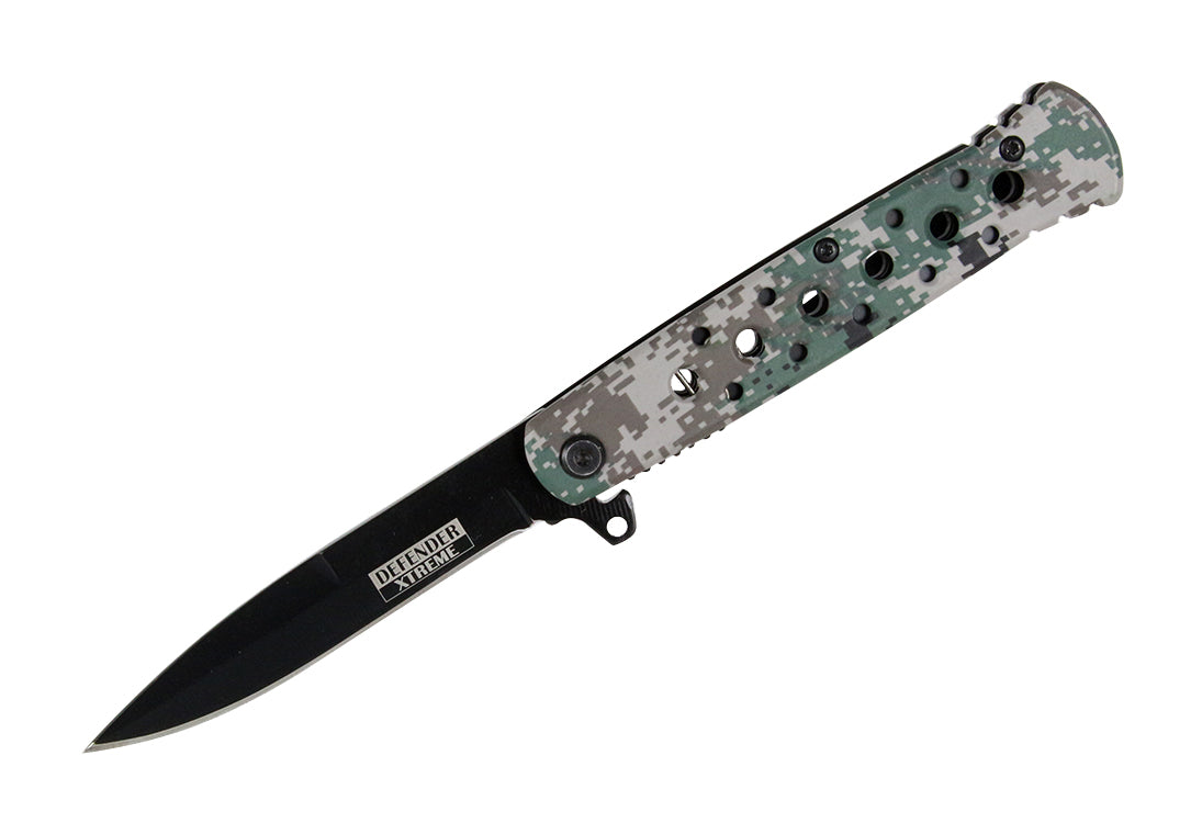 7.25" Defender Xtreme Grey Digital Camouflage Folding Spring Assisted Knife