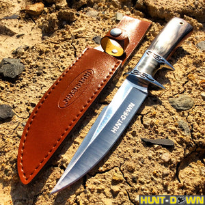 12" Hunt-Down Fixed Blade Knife with Leather Sheath