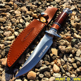 12" Hunt-Down Fixed Blade Brown and Chrome Knife with Leather Sheath