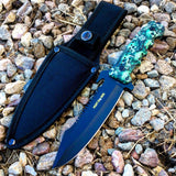 9.5" Hunt-Down Full-Tang Blade Hunting Knife with Green Skull Handle