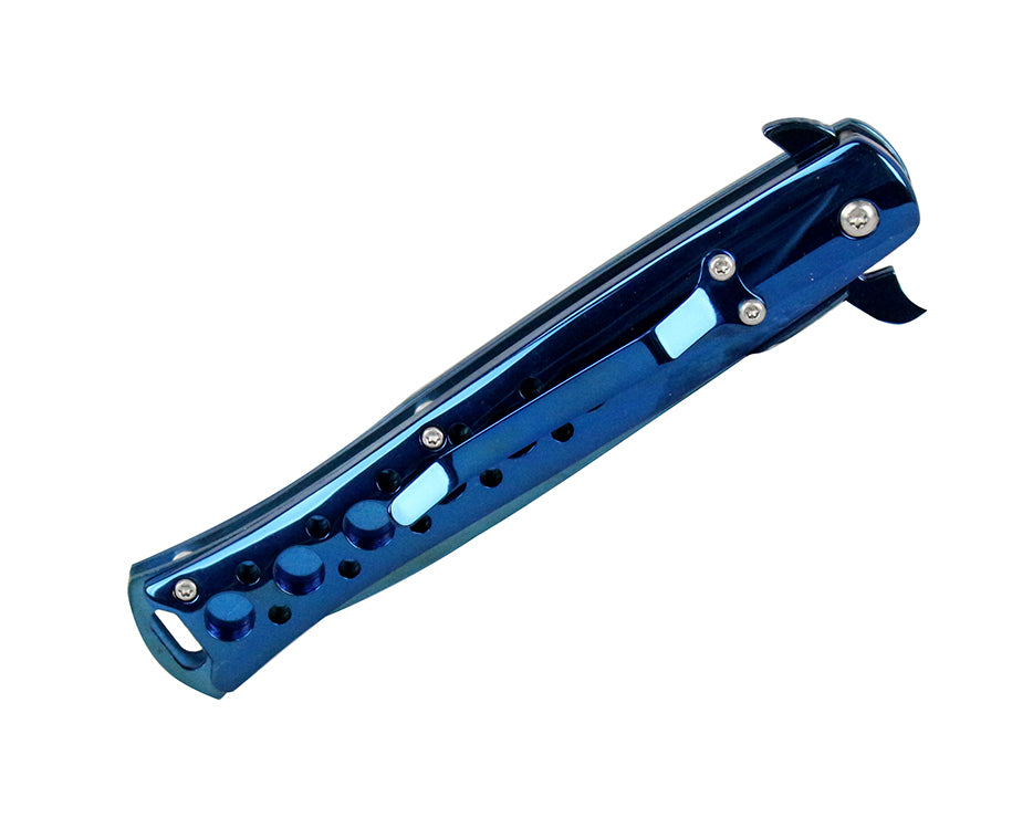 9.5" Defender Xtreme Spring Assisted Folding Knife Reflective Blue