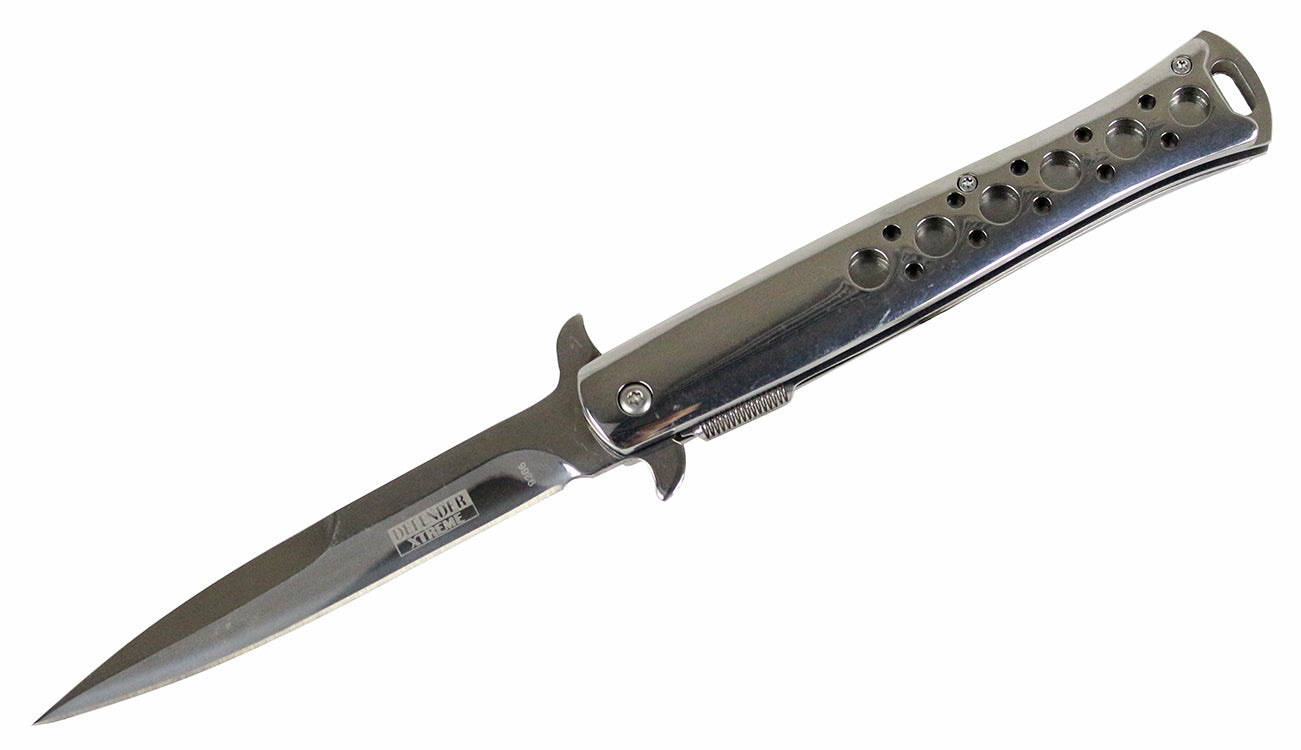 9.5" Defender Xtreme Spring Assisted Folding Knife Reflective Metal