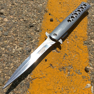 9.5" Defender Xtreme Spring Assisted Folding Knife Reflective Metal