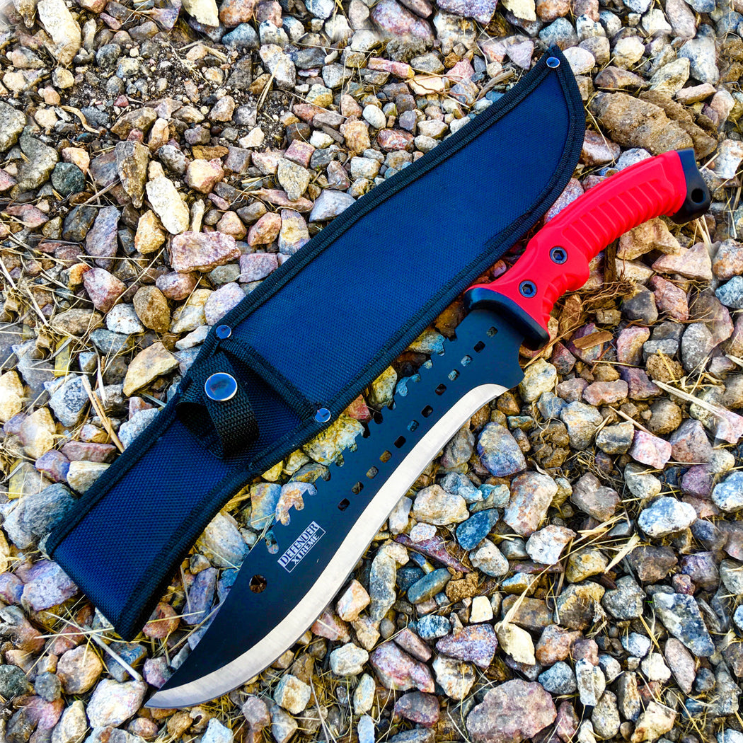 16" Defender Xtreme Full Tang Hunting Knife with Red/Black Rubber Handle